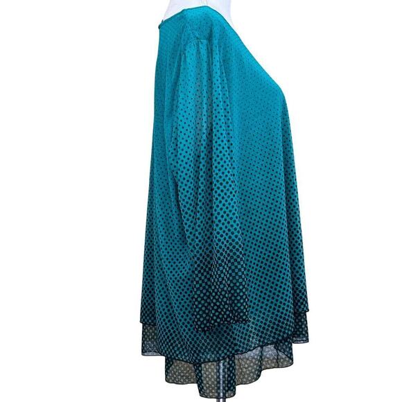 Ali Miles teal/black dot layered tunic, 1X, minimalist, everyday, timeless - Picture 2 of 5
